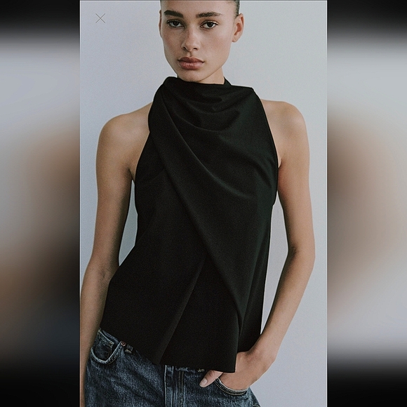 Zara Black Draped Halter Top